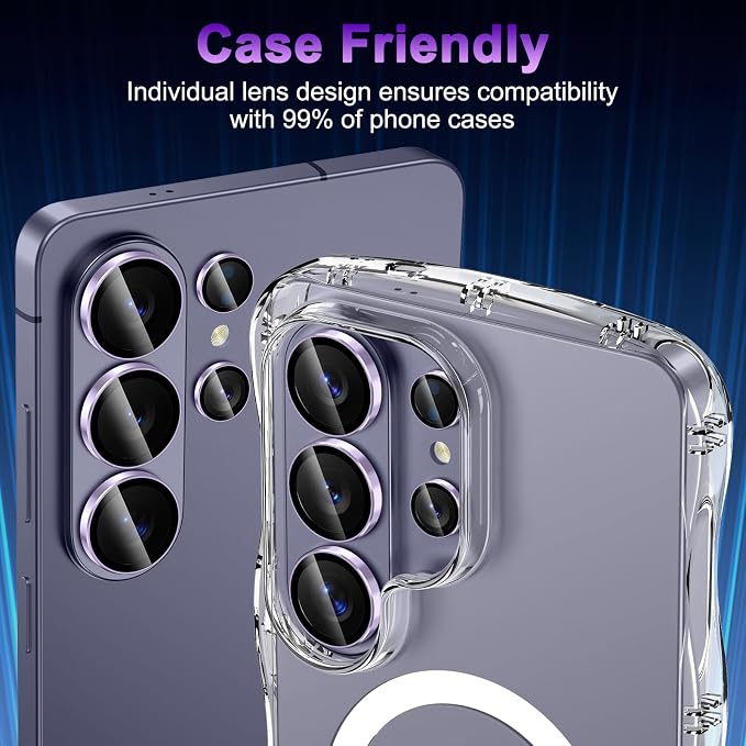 Meshine for Samsung Galaxy S26 Ultra Camera Lens Protector,Scratch Proof,Strong Adsorption,9H Hardness with Metal Ring Camera Cover,Ultra Thin Case Friendly, Accessories Lens Protector,Light Purple - Image 6