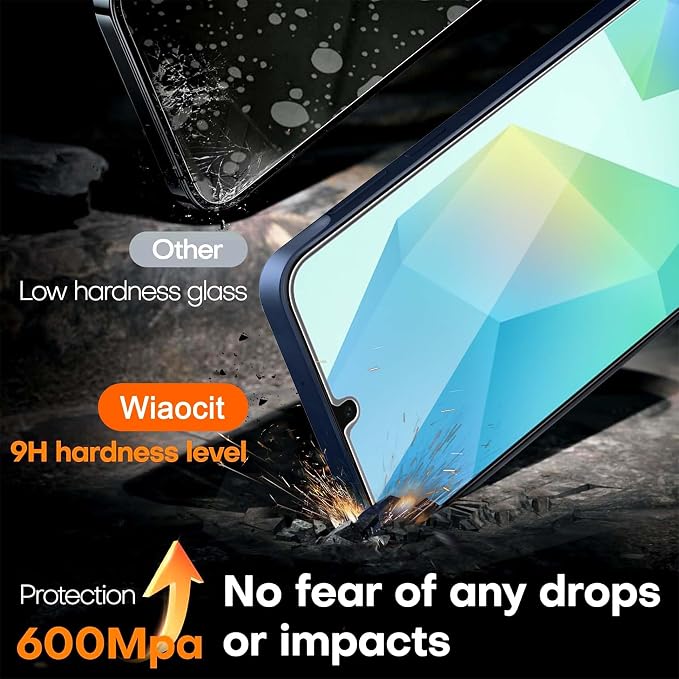 Wiaocit Tempered Glass Screen Protector for Samsung Galaxy A16 5G | 3+3 Pack, 9H Hardness, Camera Lens Protector, Installation Frame, Bubble Free, Case Friendly - Image 3