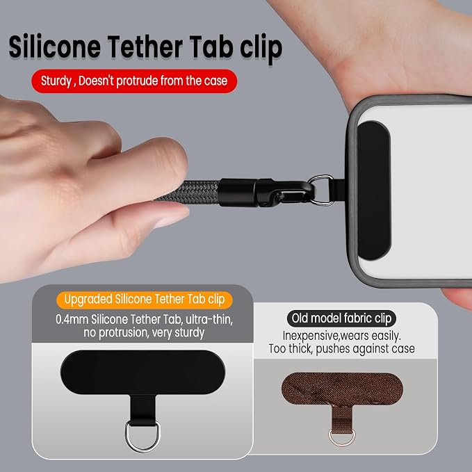 Phone Wrist Strap Lanyard Hand Universal Adjustable Phone Finger Grip Wristlet with 3 Patches Tether Anti Theft for iPhone 16 Pro Max 15 14 Charms for Keychain USB Flash Drive Wallet ID Name Tag Grey - Image 6