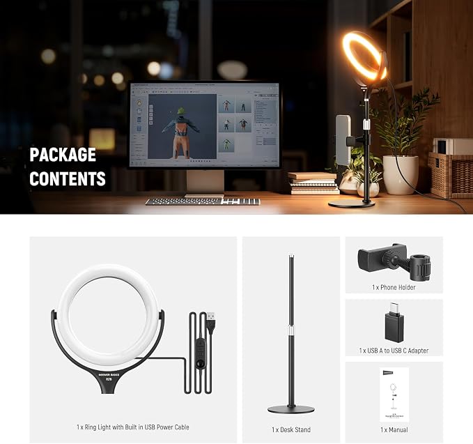 NEEWER Basics 7" Desk Ring Light with Stand/Phone Holder Compatible with iPhone, 10W CRI95+ Bi Color LED Selfie Light for TikTok Recording Laptop Webcam Zoom Video Conference Lighting Makeup, RL7B - Image 7