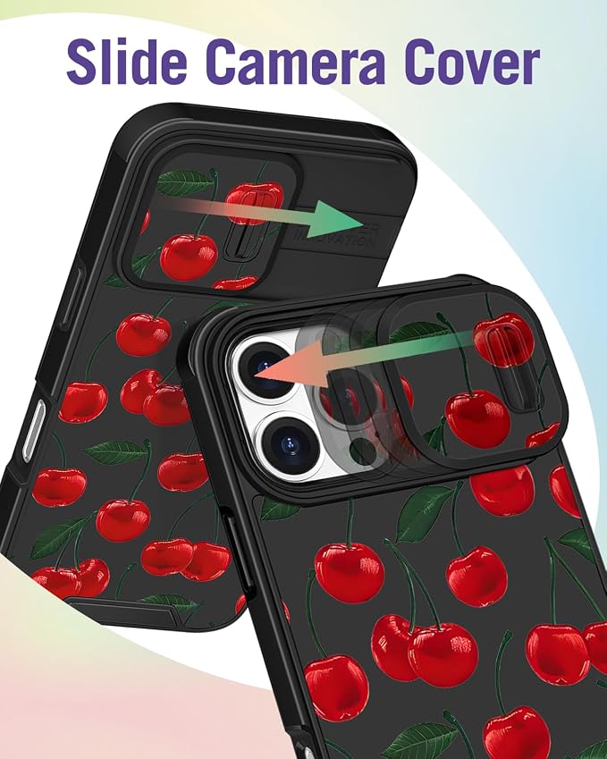 Buleens for iPhone 16 Pro Case 6.3 Inch - with Ring Stand & Camera Cover Aesthetic Cute Designed for Women Girls Girly Pretty Kawaii Cherry Teens Phone Case for iPhone 16 Pro Compatible with Magsafe - Image 3