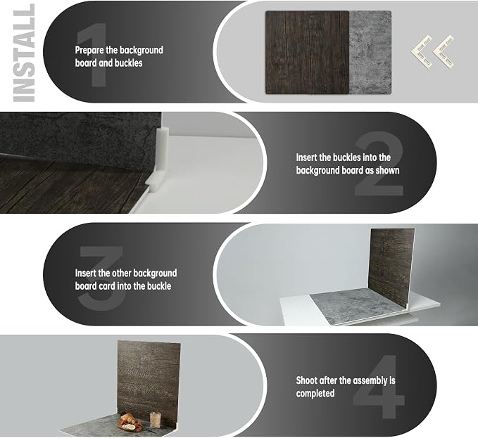 2 PCS Boards Photo Backdrop for Flat Lay, Food Photography Background 24x24 Inch, BEIYANG (Black Walnut+Dark Gray) - Image 5
