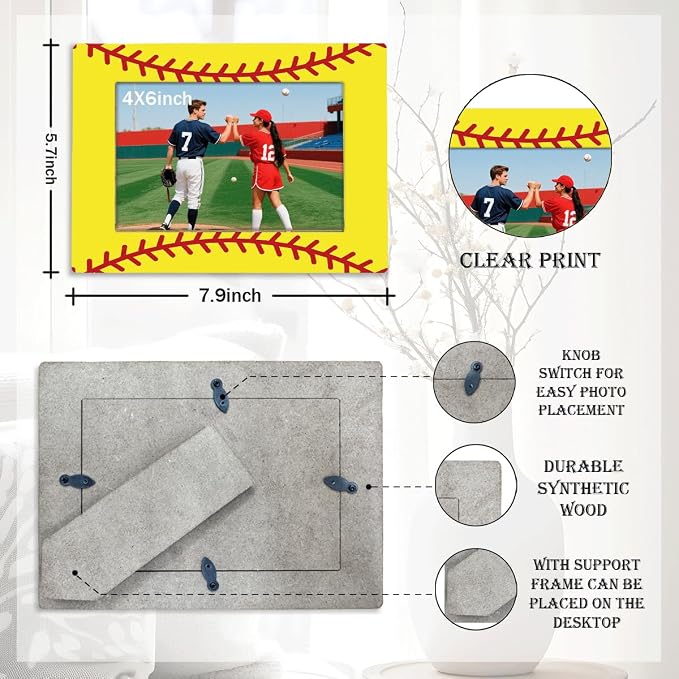 Softball Picture Frame, Softball Room Decor, Softball Decor Gift | A tabletop frame for favorite softball photos, ideal for bedroom desks, shelves, dressers, trophy displays and team tables. - Image 2