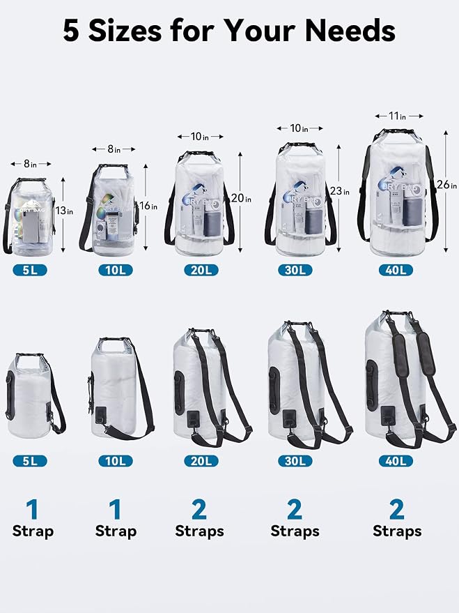 HEETA Dry Bag Waterproof Backpack with Phone Case 5L/10L/20L/30L/40L | Roll Top Lightweight Dry Storage Bag for Women Men, Travel Boating Kayaking Paddle Board Camping Beach Essentials Accessories - Image 2