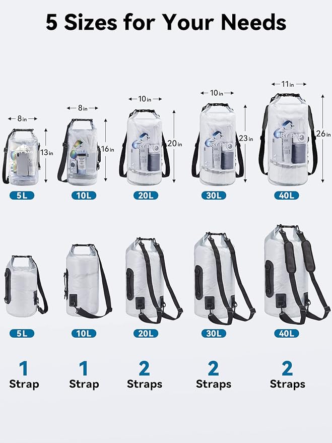 HEETA Dry Bag Waterproof Backpack with Phone Case 5L/10L/20L/30L/40L | Roll Top Lightweight Dry Storage Bag for Women Men, Travel Boating Kayaking Paddle Board Camping Beach Essentials Accessories - Image 2