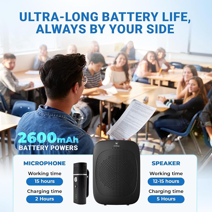 Bluetooth Voice Amplifier with Wireless Lavalier Lapel Mic for Teachers | Portable Speaker Clip-On Microphone, Mini Megaphone PA System for Classroom/Yoga/Public Events C006 - Image 5