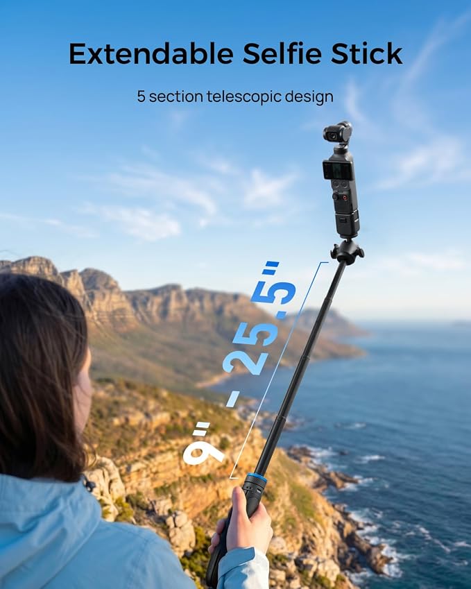 TELESIN 0.1s Auto Open Mini Selfie Stick Tripod for DJI Osmo Pocket 3 4 | 65 cm/25.5in Tripod Compatible with Insta360 Luna Ultra Xtra Muse Action Camera Accessories, Cold Shoe Mount, 360° Ball Head - Image 4