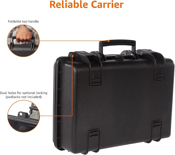 Amazon Basics Portable Hard Camera Case for DSLR Equipment, Customizable Fit, Protective Water Resistant, Medium, Black, 18"L x 14"W x 6"H - Image 4