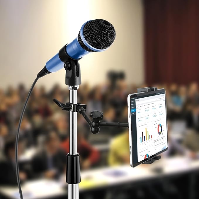 Mippko iPad Holder for Microphone Stand/Mic Music Stand,Tablet Mount Compatible with 4.7~12.9" / Nexus/LG G Pads/e-Reader/Switch/iPhone,360° Adjustable 10" Long Aluminum Alloy Arm - Image 3