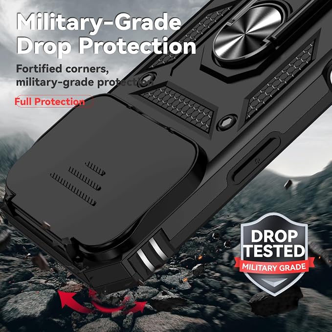 SunStory Phone Case for iPhone 17 Pro Case with HD Screen Protector & Slide Camera Cover & Rotated Ring Kickstand, [Military-Grade] Phone Case for iPhone 17 Pro, Black - Image 6