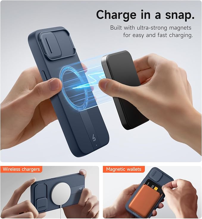 SURITCH for iPhone 17e/16e Case with Magnetic Camera Slide Cover and Adjustable Kickstand, Compatible with MagSafe, Shockproof Bumper Case Slim Protective Cover 6.1 Inch,Blue - Image 3