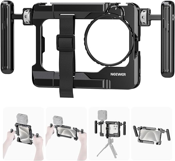NEEWER Universal Smartphone Video Rig with Handles 67mm Filter Adapter | Anti Drop Cold Shoe Compatible with DJI Mic iPhone Samsung Galaxy Android, Phone Cage Stabilizer for Video Recording, PA017 by Neewer