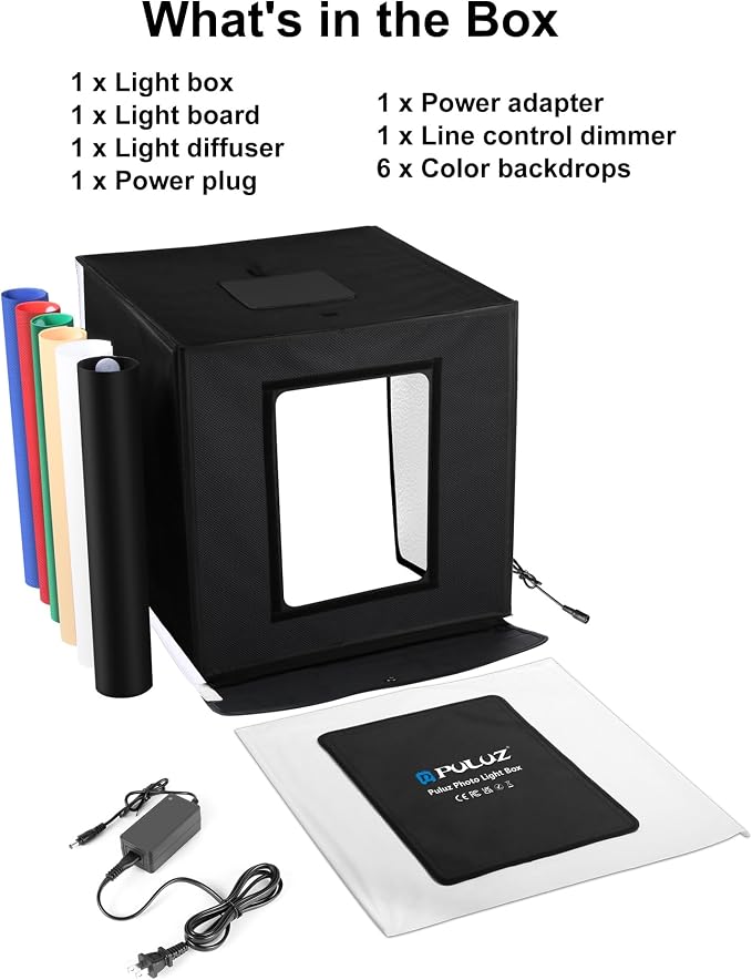 PULUZ Portable Light Box, 16"x16" Professional Dimmable Photo Box Photography with High CRI 144 LED Lights, Upgraded Lightbox with 6 Backdrops for Product Photography - Image 8
