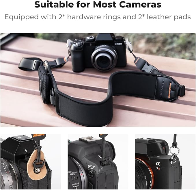 K&F CONCEPT Camera Neck Strap | Soft Neoprene, Adjustable Shoulder Belt, Zipped Pocket, Compatible with Sony/Canon/Nikon/Fuji DSLR SLR Mirrorless - Image 3