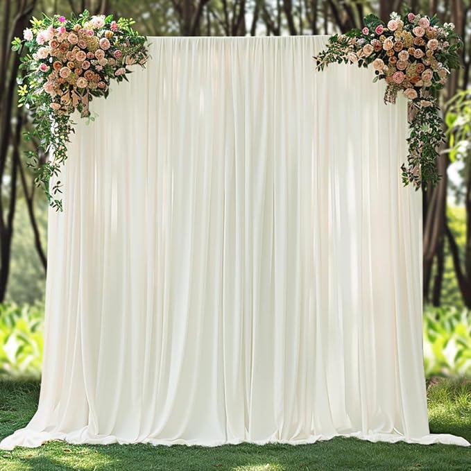 20x10ft Wrinkle Free Ivory Backdrop Curtain for Parties Soft Fabric Drapes Wedding Ivory Curtain Backdrop for Birthday Party Decorations Background for Photography 5x10ft,4 Panels by ESGOTBME