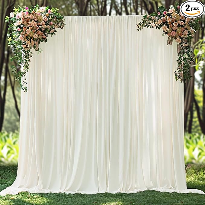 10x10ft Wrinkle Free Ivory Backdrop Curtain for Parties Soft Fabric Drapes Wedding Ivory Curtain Backdrop for Birthday Party Decorations Background for Photography 5x10ft,2 Panels by ESGOTBME