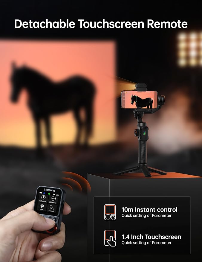 Hohem iSteady M7 Smartphone Gimbal Stabilizer, AI Tracking Sensor with Fill Light, 1.4" Full Color Detachable Touchscreen Remote Control, Built-in Extension Rod, 3-axis Phone Gimbal for iPhone Android - Image 2