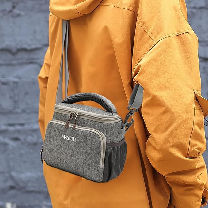 Camera Shoulder Bag,Small Gray Shockproof Canvas SLR/DSLR Mirrorless Crossbody Lens Case Purse,Compact Storage Messenger Bag for Sony A7,for Canon R Series(S) - Image 5