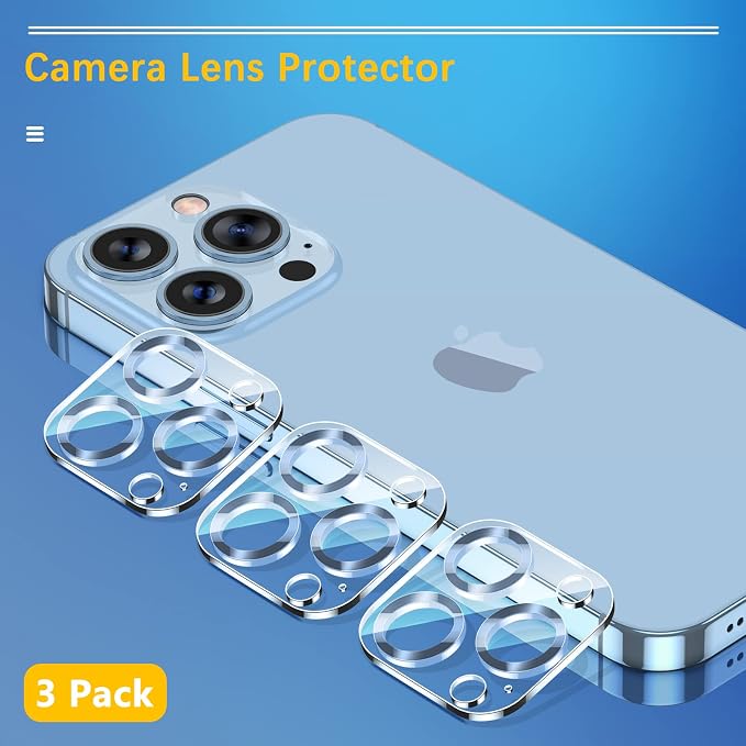 UniqueMe 3 Pack Lens Protector for iPhone 13 Pro/Pro Max-Sierra Blue | Tempered Glass, Case Friendly, New version, Scratch-Resistant, Easy Installation, with iPhone 13 Pro 6.1", 13 Pro Max 6.7" - Image 3