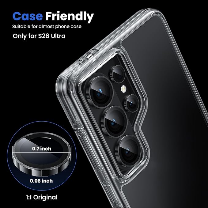 WSKEN for Samsung Galaxy S26 Ultra Camera Lens Protector - Ultra Thin | Case Friendly, 9H Shatterproof Tempered Glass, Anti Scratch Metal Circle, Camera Screen Protector Cover Accessories, Black - Image 5