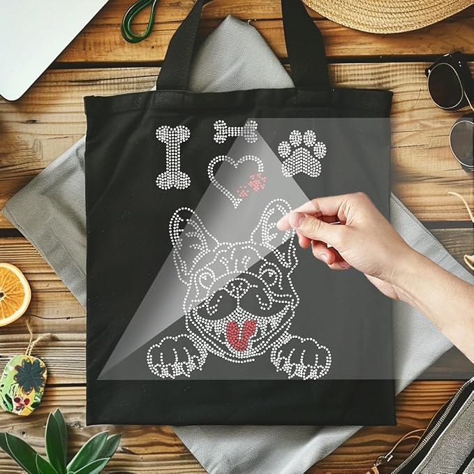 5 Pcs Bulldog Pattern Iron on Rhinestones Transfer, Paw Print Bling Crystal Clothing Repair Applique Heat Transfer Patches for T-Shirt Vest Shoes Hat Jacket Pants Bags Decor - Image 4