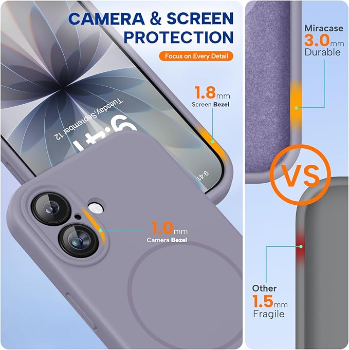 Miracase Silicone & Magnetic for iPhone 17 Case, Lavender Gray | Compatible with MagSafe, Silicone Camera Control Cover, Soft Microfiber Lining, Shockproof Drop Protection Phone Case for 17 - Image 3