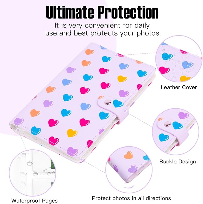 Veicevol 156-Pocket Album for Instax Mini & Polaroid 2x3 in Photos, Pueple | PU Leather Cover, Portable Album, Mini Photo Album for Fujifilm Instax Mini Camera, Polaroid Camera, Wedding Keepsake - Image 3