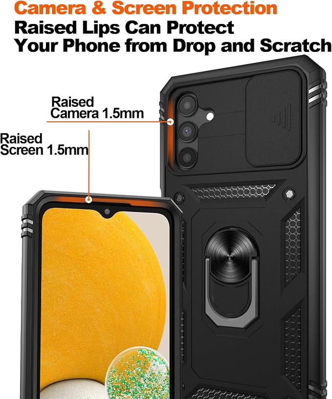 Gritup for Samsung Galaxy A13 5G Case with 2PCS Screen Protector, Build in 360° Rotating Ring Kickstand, Military Grade Protective Cover for A13 5G Phone, Black - Image 5