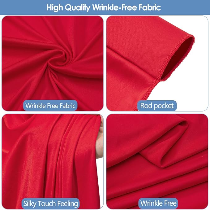 10x10ft Wrinkle Free Red Backdrop Curtain for Parties Soft Fabric Drapes Wedding Red Curtain Backdrop for Birthday Party Decorations Background for Photography 5x10ft, 2 Panels - Image 4