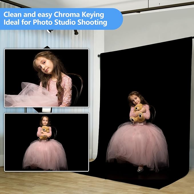 Hemmotop Black Backdrop Background Curtain 5x7 ft | Polyester, Drapes Well, Rod Pocket for Easy Hanging, for Video Recording, Pet Photography, Baby Shower, Graduation, Halloween - Image 6