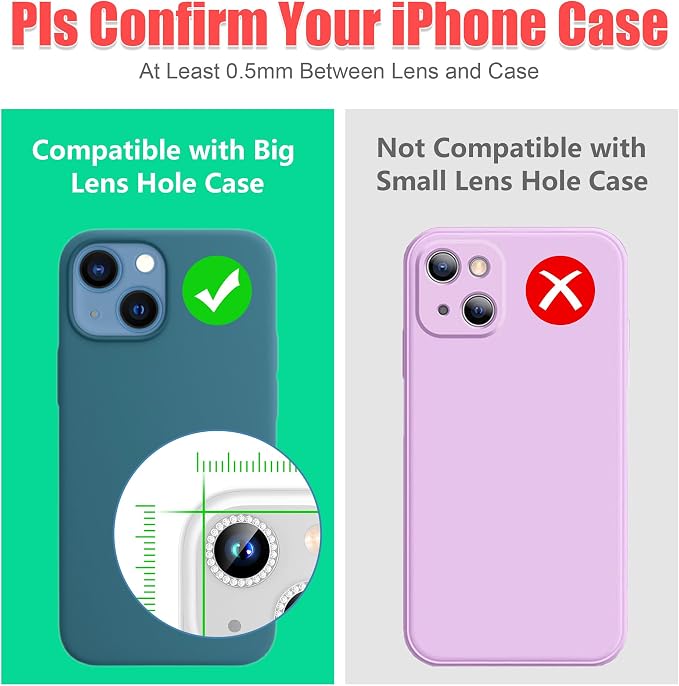 AGVEE 3+3 6 Pack for iPhone 15/15 Plus Camera Lens Protector Cover | Individual Bling Diamond & Bling Glitter Sparkle Cute Gem Metal Ring, 9H Tempered HD Glass - Image 3