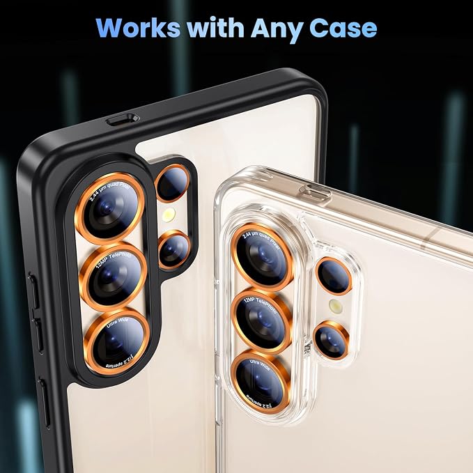 Uyiton for Samsung Galaxy S26 Ultra Camera Lens Protector, Unique Design | Case-Friendly, Not Easy to Break, Military-Grade Sapphire Glass with Aluminum Metal Rear Camera Screen Cover, Orange - Image 5