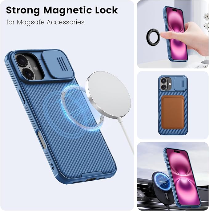 Nillkin Magnetic for iPhone 16 Case, Upgraded Slide Camera Protection, Compatible with Magsafe, Slim Shockproof Protective Phone Case for iPhone 16 6.1 inch, Blue - Image 3