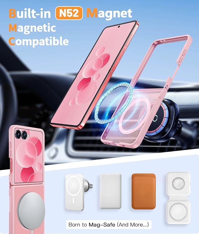 FNTCASE for Samsung Galaxy Z Flip 7 Case, Fit for Magsafe, Screen Protector | Translucent Matte, 18FT Military Grade Drop Protection, Shockproof Protective Phone Cover, Light Pink - Image 3
