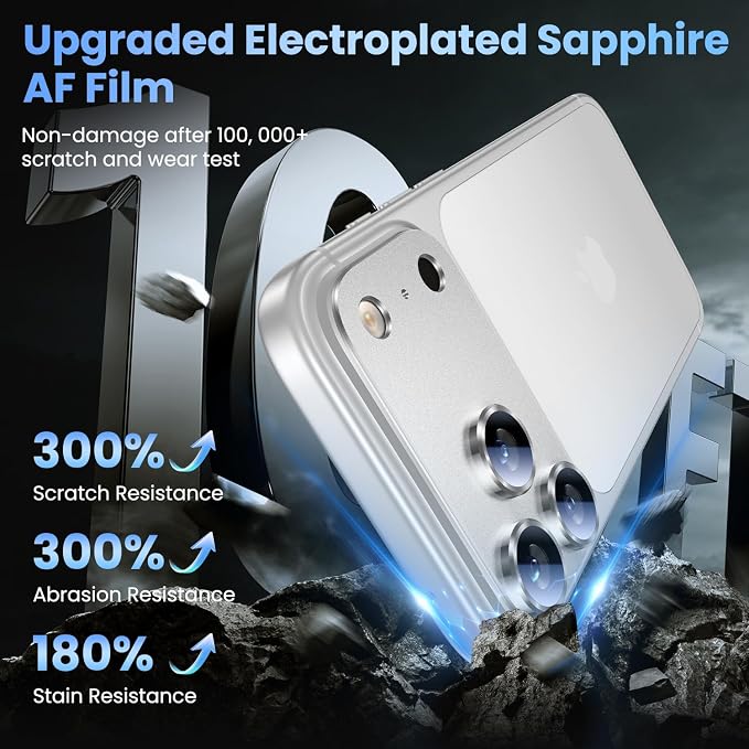 Uyiton for iPhone 17 Pro Max Camera Lens Protector, Metal Frame Glass Cover | Not Easy to Break, Strong Adsorption, Case-Friendly, Metal 9H Sapphire Glass Rear Camera Screen Cover, Silver - Image 7
