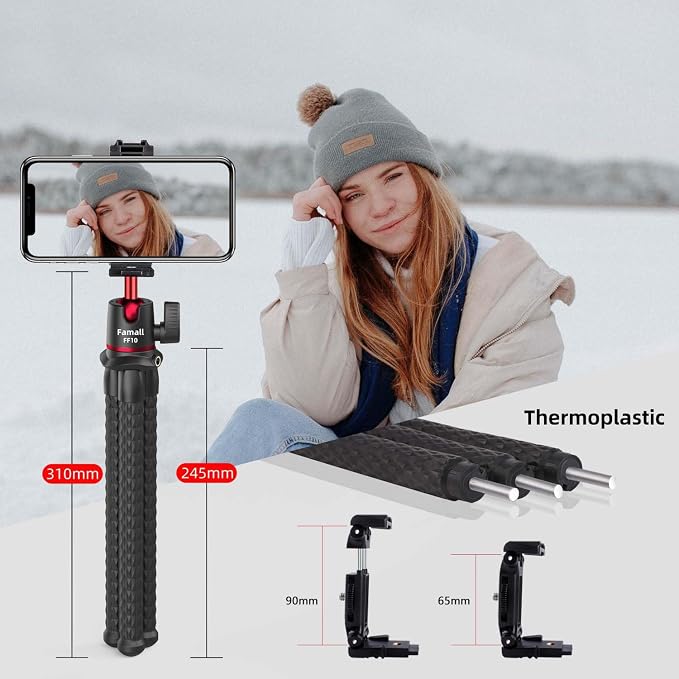 Mini Flexible Tripod with Remote for Phone & Camera | Flexible Octopus Legs, Bluetooth Remote, 1/4" Screw & Cold Shoe, Hidden Phone Holder, GoPro Adapter for Action Cam - Image 7