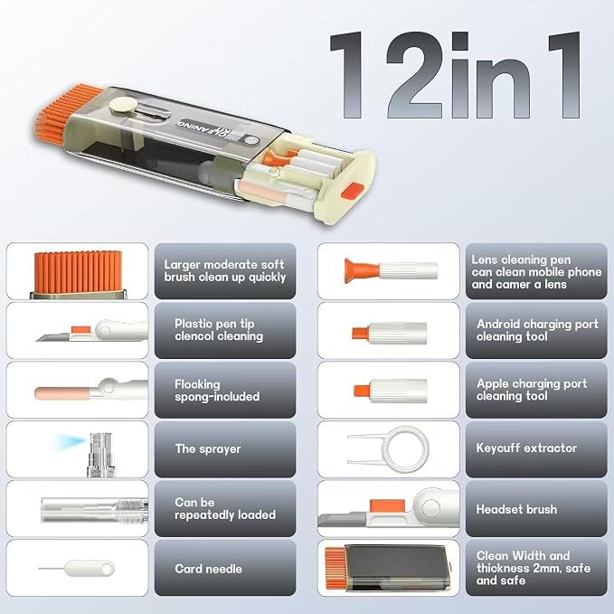 Laptop Cleaner, All in 1 airpod Cleaner kit Keyboard Cleaner Set, Computer MacBook Earphone Camera Cleaning Kit, Tablet and Screen Dust Brush Tool for Computer, PC, TV Camera Lens Computer Vacuum - Image 2