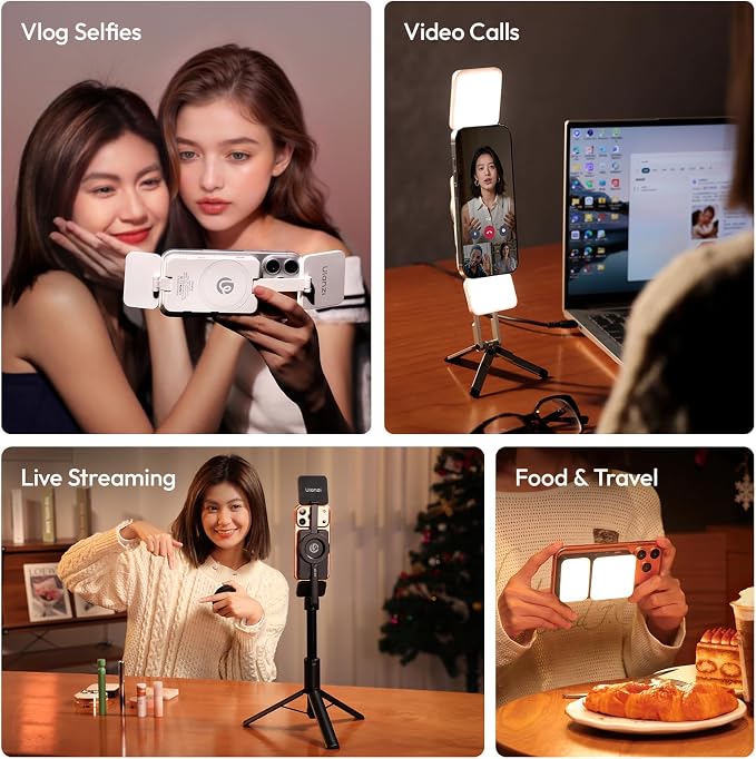 Ulanzi GL01 for iPhone Magnetic Selfie Light, 2500K-6500K Dimmable CRI 97 | Dual Side Fill Light Design, Rechargeable Type-C Charge, with Magnetic Ring, For Magsafe iPhone 12-17 Standard Vs Pro Models - Image 9
