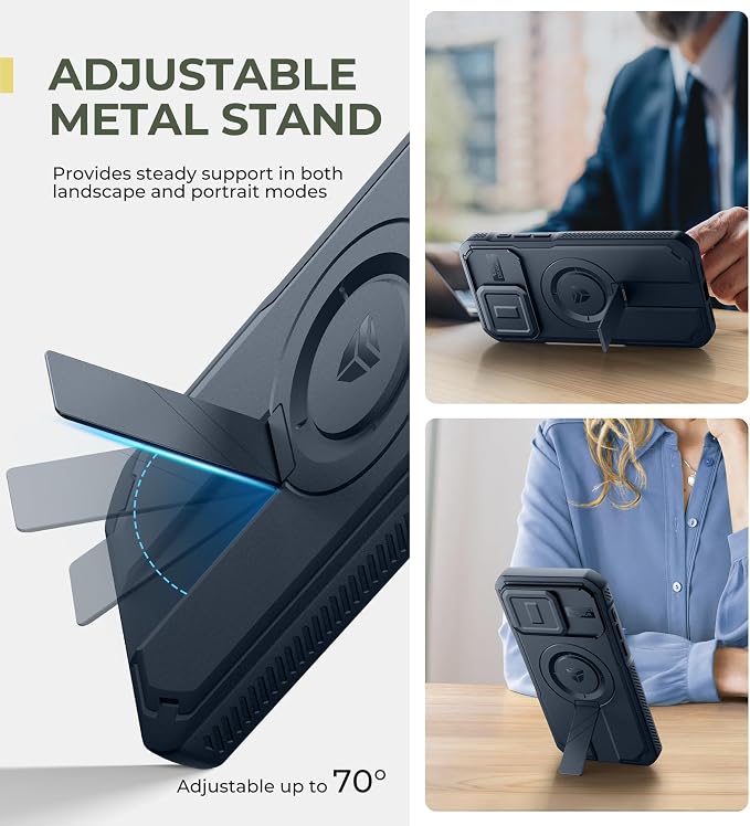 Dexnor for iPhone 15 Pro Max Case with Slide Camera Cover & Adjustable Kickstand, Compatible with MagSafe, Rugged Shockproof Bumper Cases Heavy-Duty Magnetic Protective Cover,6.7 inch,Navy Blue - Image 5