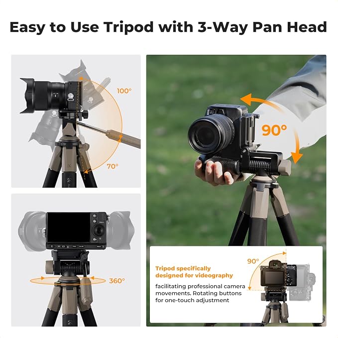 K&F CONCEPT 75" Aluminum Camera Tripod, Lightweight and Compact for Travel | Compatible with Canon Nikon DSLR Camera, Cellphone Clip and Remote Control for Shooting and Video Recording S255A3+BV01 - Image 7