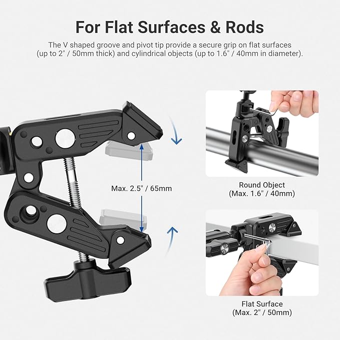 NEEWER Basics Magic Arm Table Stand, 55 cm Microphone Arm Overhead Mobile Phone Holder Desk with 1/4" 3/8" Threads for ARRI, for DSLR Action Cam Webcam Mic LED Light for Video Reinforcement, UA061 - Image 4