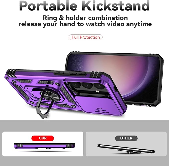 for Samsung Galaxy S24 Plus Case with Camera Lens Cover HD Screen Protector, Military-Grade Drop Tested Magnetic Ring Holder Kickstand Protective Phone Case for Samsung Galaxy S24 Plus (Purple) - Image 7