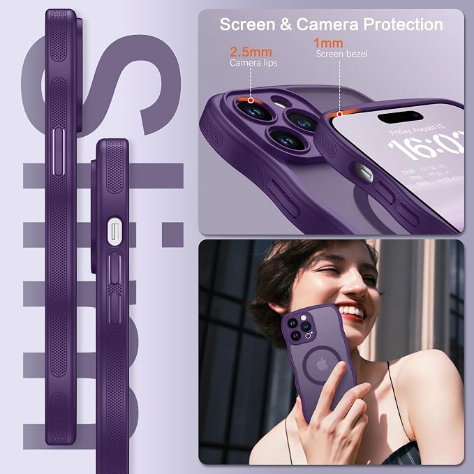 BENTOBEN Magnetic for iPhone 14 Pro Max Case, Cute Wavy [Full Camera Protection][Compatible with MagSafe] Matte Anti-Slip Bumper Women Girls Boys Protective Cover for 14 ProMax 6.7", Deep Purple - Image 2