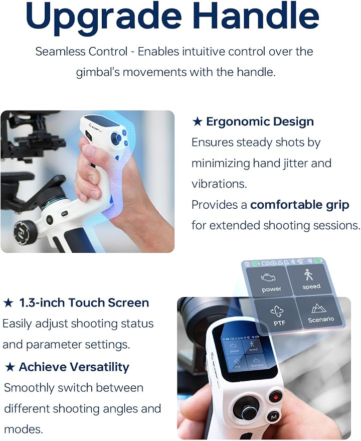FeiyuTech SCORP Mini 2 Combo Camera Gimbal with Built-in AI Tracking | All-in-one 3-axis gimbal with gesture control, touchscreen and quick release for cameras, action cams and smartphones,White - Image 4