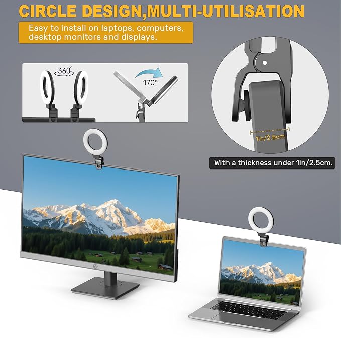 Anautin Ring Light for Video Conference Lighting,360°Adjustable,Portable LED Video Conference Lighting for Monitor,Laptop&Desktop Computer,Streaming Light for Zoom Meetings, Selfie Makeup, Video Calls - Image 6