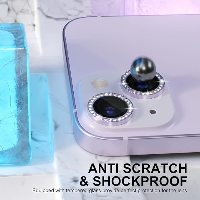 Choiche for iPhone 14/14 Plus Camera Lens Protector Bling, Diamond-Purple | Ultra HD, 9H Tempered Glass Camera Cover Screen Protector Metal Individual Ring Decoration Accessories, 2-Lens, 6.1/6.7-inch - Image 3