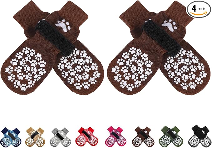 EXPAWLORER Anti Slip Dog Socks to Prevent Licking Paws, Dog Shoes for Hot Pavement, Dog Booties for Small Medium Large Senior Dogs, Traction Control Boots & Paw Protectors for Hardwood Floors Coffee by EXPAWLORER