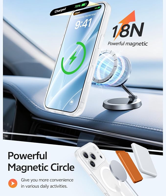 FNTCASE for iPhone 17 Pro Max Case, Fit for Magsafe, Screen Protector White | Full Camera Protection, Translucent Matte, 14FT Military Grade Drop Proof, Shockproof Protective Phone Cover, White - Image 3