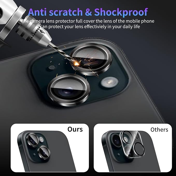 Camera Lens Protector for iPhone 14 / iPhone 14 Plus,1 Pack | Tempered Metal Glass Camera Cover Film,HD Clear,Anti-Scratch Lens Screen Protector Film,Case Friendly,Black Titanium - Image 4