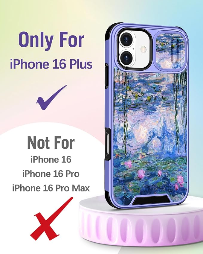 Buleens for iPhone 16 Plus Case 6.7 Inch - with Ring Stand & Camera Cover Aesthetic Cute Designed Women Girl Girly Pretty Kawaii Blue Water Lily Phone Case for iPhone 16 Plus Compatible with Magsafe - Image 2